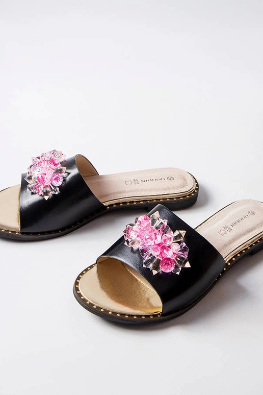 Czarne klapki z kryształami Lowa