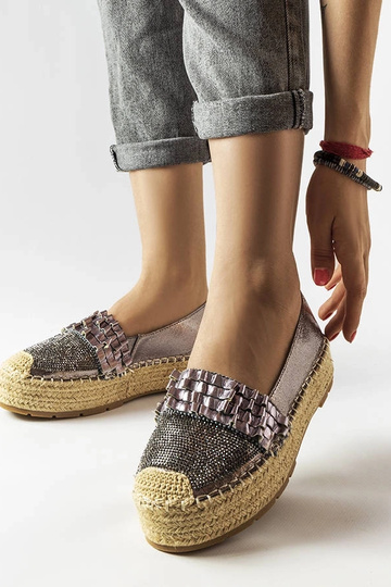 Srebrne espadryle z cyrkoniami Lauro  - pleciona podeszwa