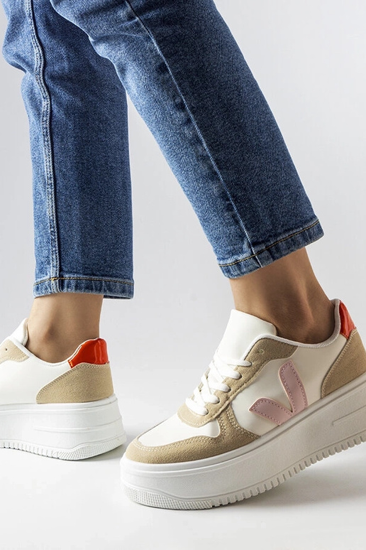 Białe sneakersy z różową wstawką Plouffe