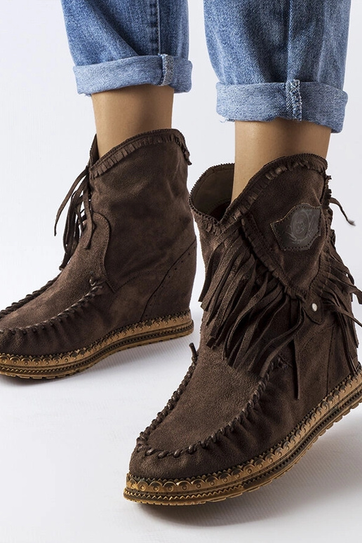 Brązowe botki na koturnie Giudice Brązowe botki na koturnie Giudice