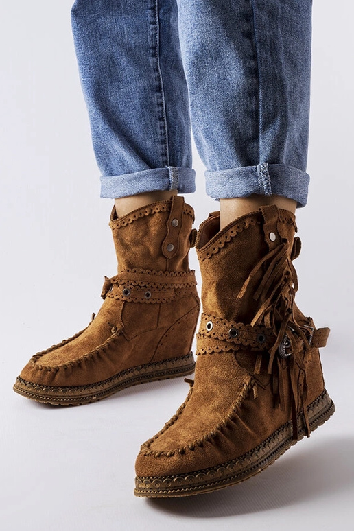 Brązowe botki na koturnie Teodata Brązowe botki na koturnie Teodata