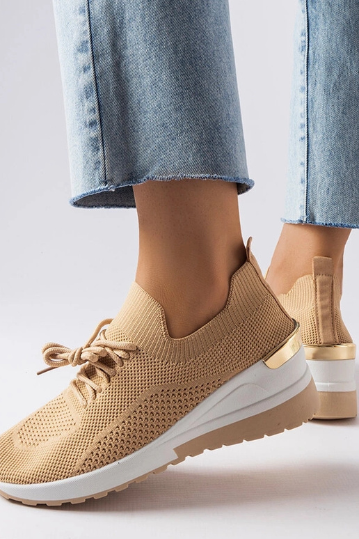 Beżowe sneakersy na koturnie Alberica