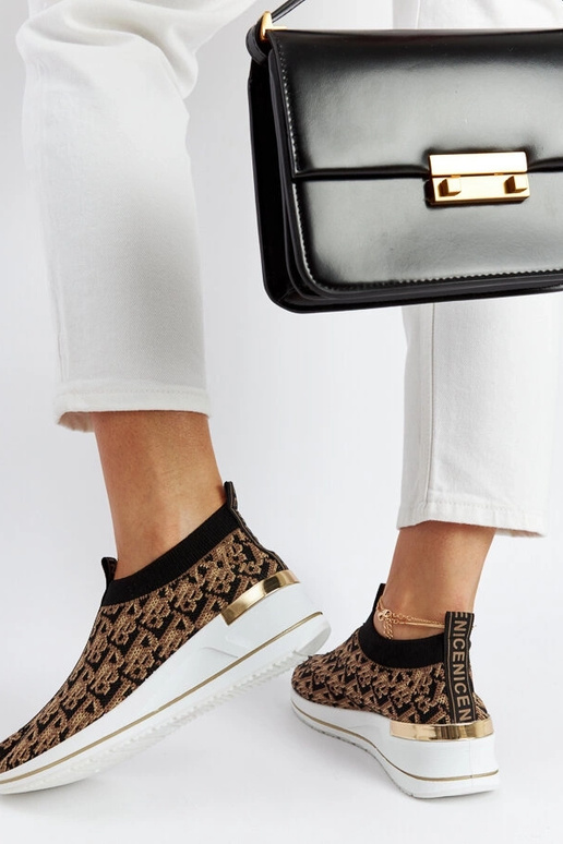 Czarno-brązowe buty Slip On Tartano