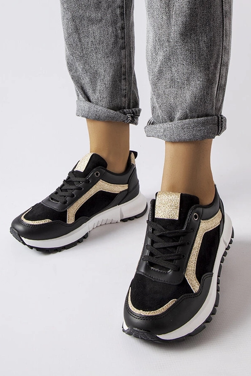 Czarne sneakersy z brokatowym...