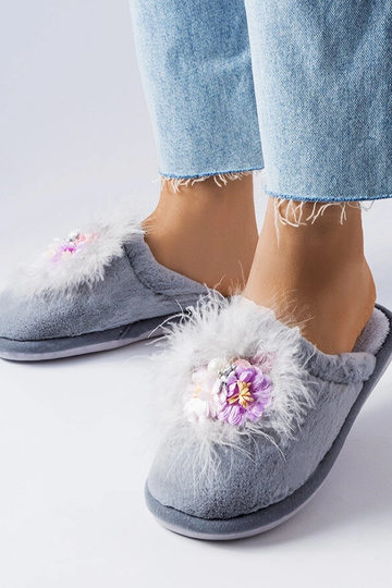 Black slippers with fur...
