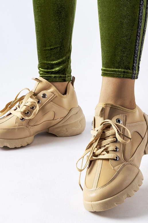 Ciemnobeżowe sneakersy z elastyczną...