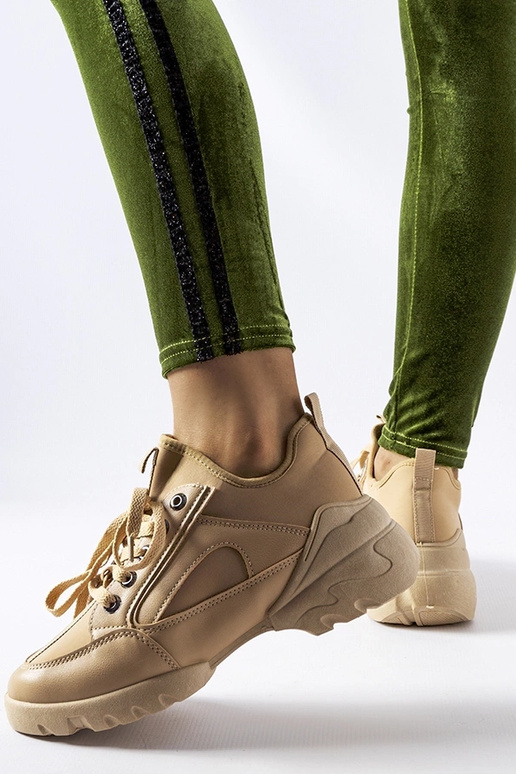 Ciemnobeżowe sneakersy z elastyczną...