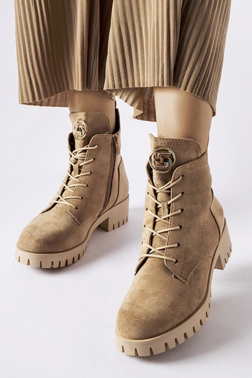 Beżowe ocieplane traperki eko-zamsz Noha