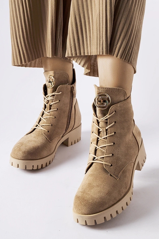 Beżowe ocieplane traperki eko-zamsz Noha