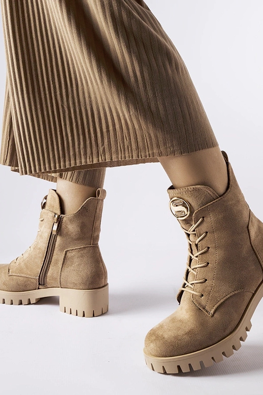 Beżowe ocieplane traperki eko-zamsz Noha