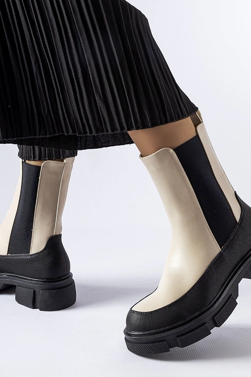 Beżowo-czarne wsuwane botki Faisal