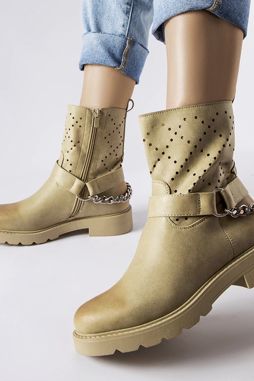 Zielone ażurowe botki z łańcuchem...