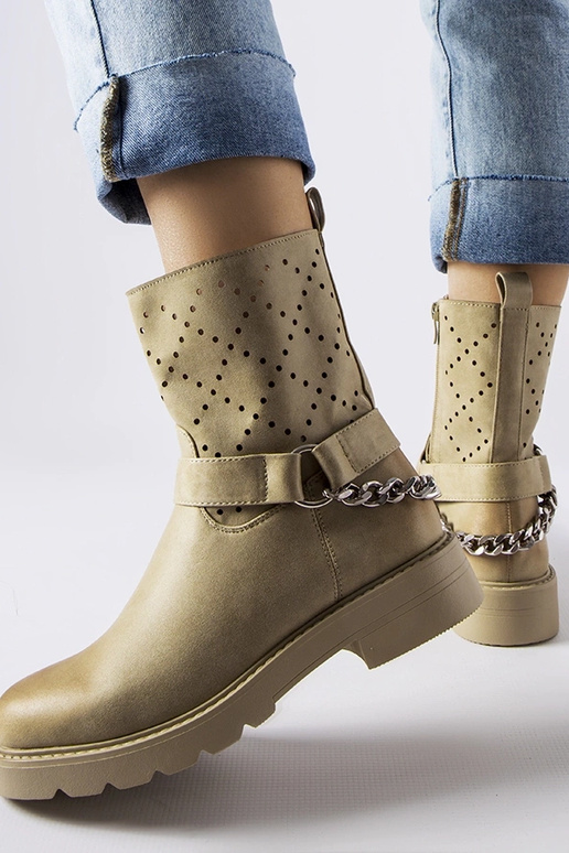 Zielone ażurowe botki z łańcuchem...