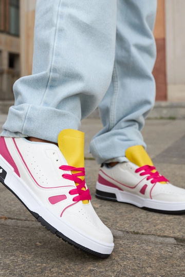 Biało-różowe sneakersy z żółtym językiem Archie