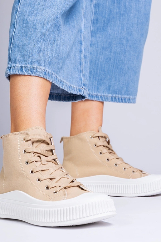 Ciemnobeżowe trampki na platformie...