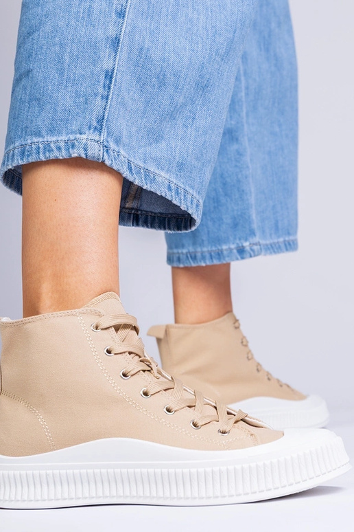 Ciemnobeżowe trampki na platformie...