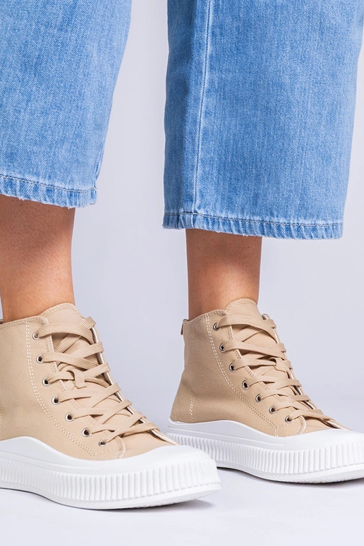 Ciemnobeżowe trampki na platformie...