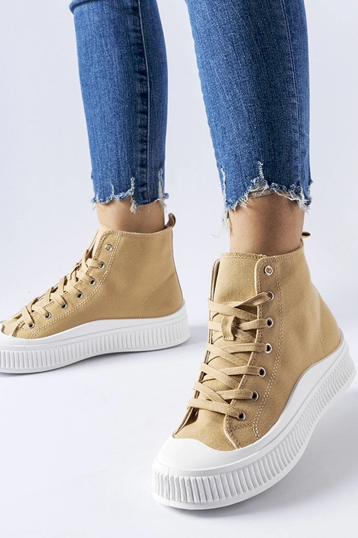 Ciemnobeżowe trampki na platformie...