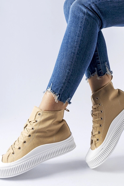 Ciemnobeżowe trampki na platformie...