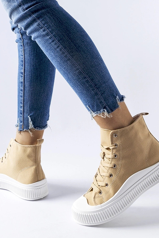 Ciemnobeżowe trampki na platformie...