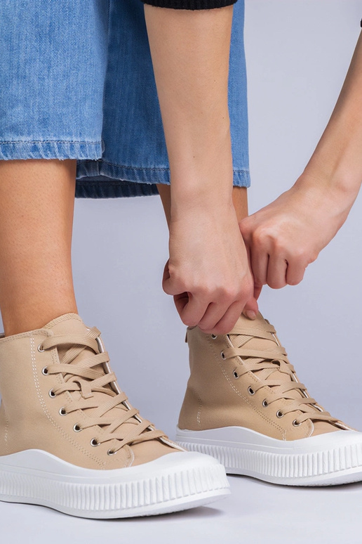 Ciemnobeżowe trampki na platformie...