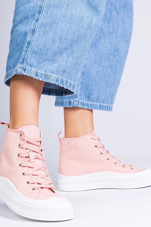 Różowe wysokie trampki na platformie...