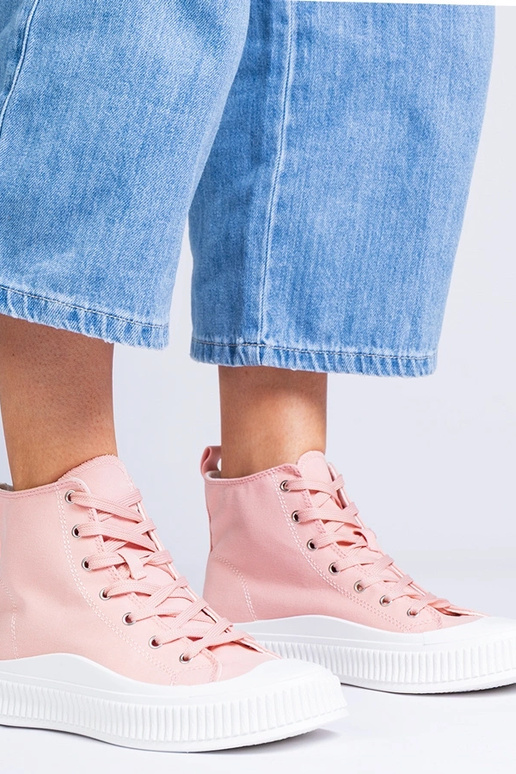 Różowe wysokie trampki na platformie...