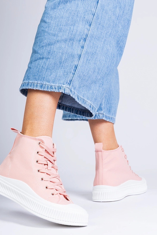 Różowe wysokie trampki na platformie...