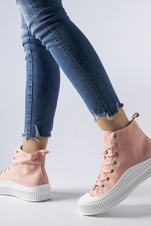 Różowe wysokie trampki na platformie...