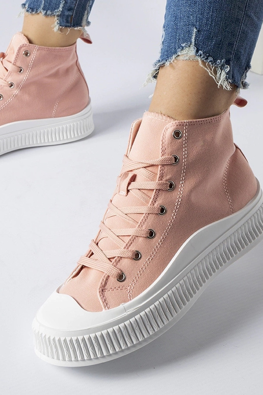 Różowe wysokie trampki na platformie...