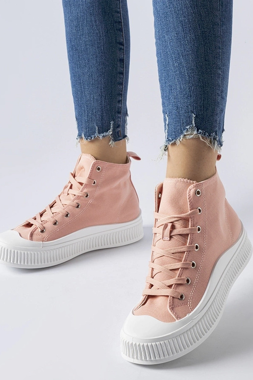 Różowe wysokie trampki na platformie...