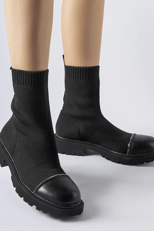 Czarne skarpetowe botki z cyrkoniami...