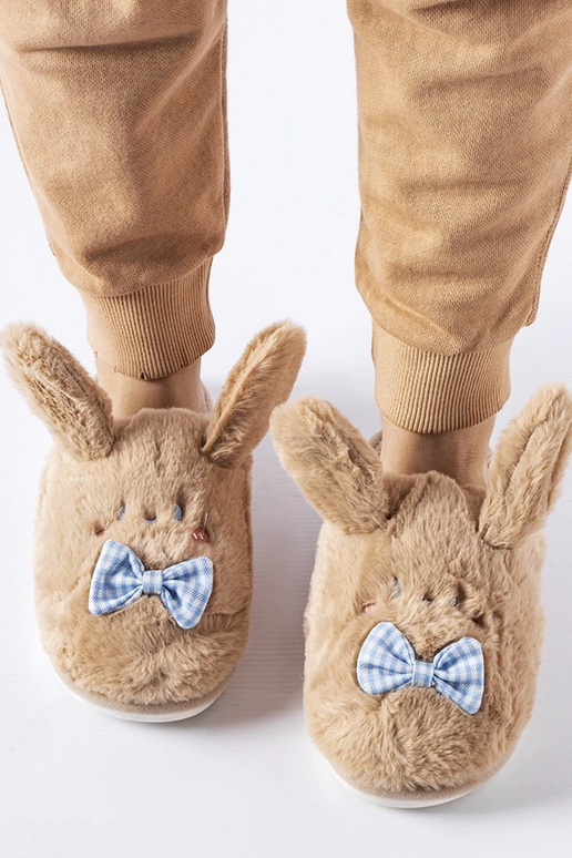 Beżowe kapcie z uszami i kokardką Bruna