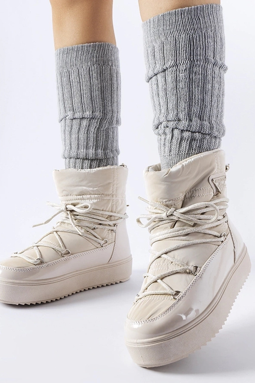 Beżowe lakierowane śniegowce z gumką...