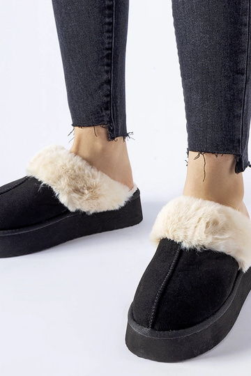 Black slippers with fur insulated Valle 2