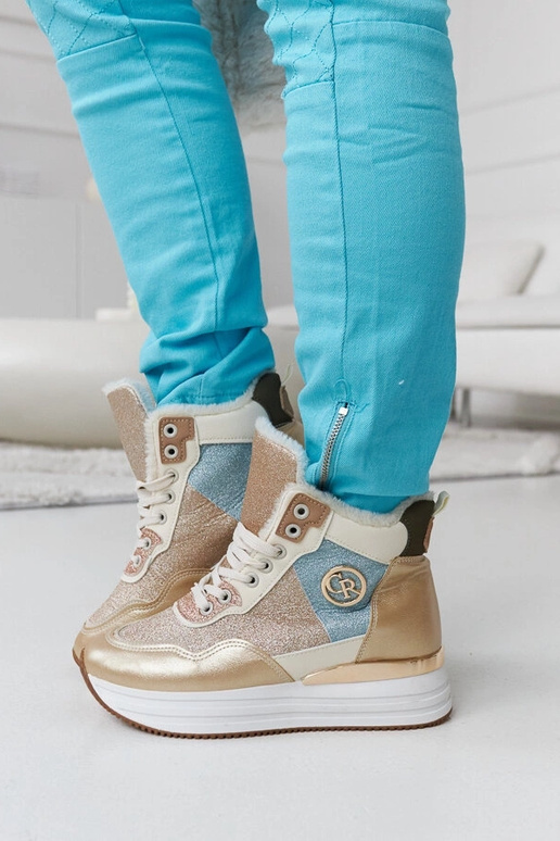 Złote ocieplane sneakersy z brokatem... Złote ocieplane sneakersy z brokatem...