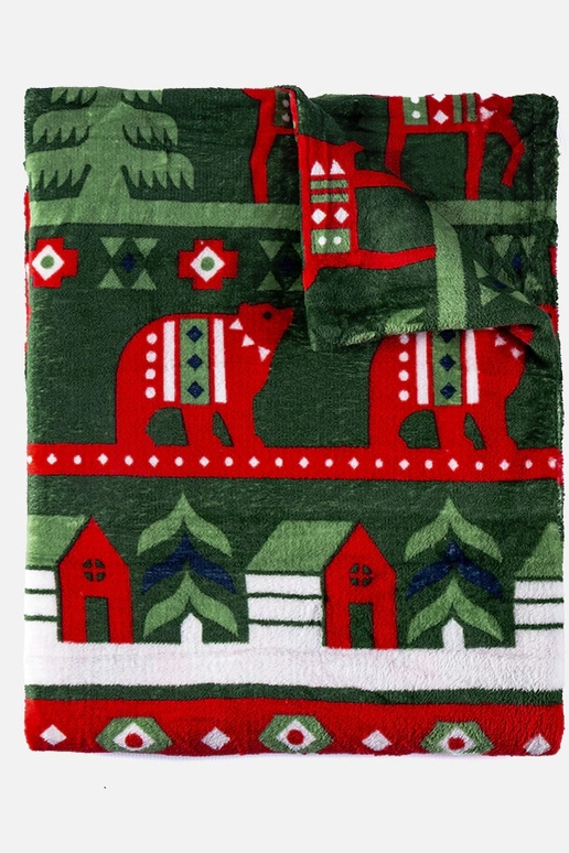 Zielony koc w świąteczne wzory Mary