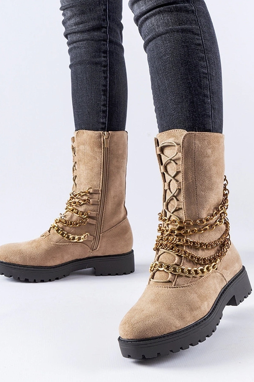 Beżowe ocieplane botki z łańcuszkiem... Beżowe ocieplane botki z łańcuszkiem...