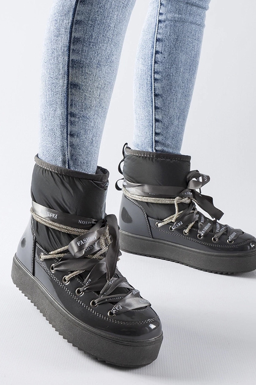 Szare lakierowane śniegowce z...