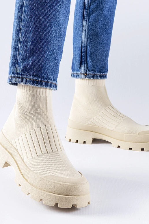 Beżowe sneakersy z elastyczną...