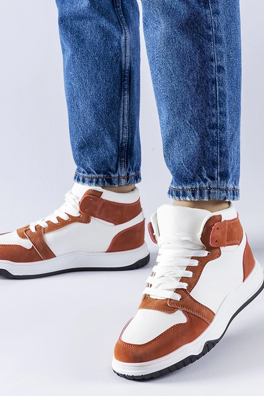 Biało-brązowe sneakersy za kostkę...