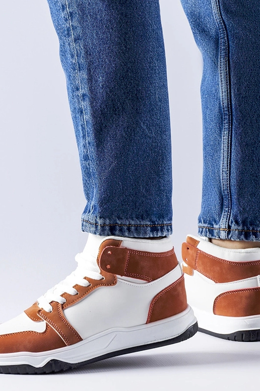 Biało-brązowe sneakersy za kostkę...