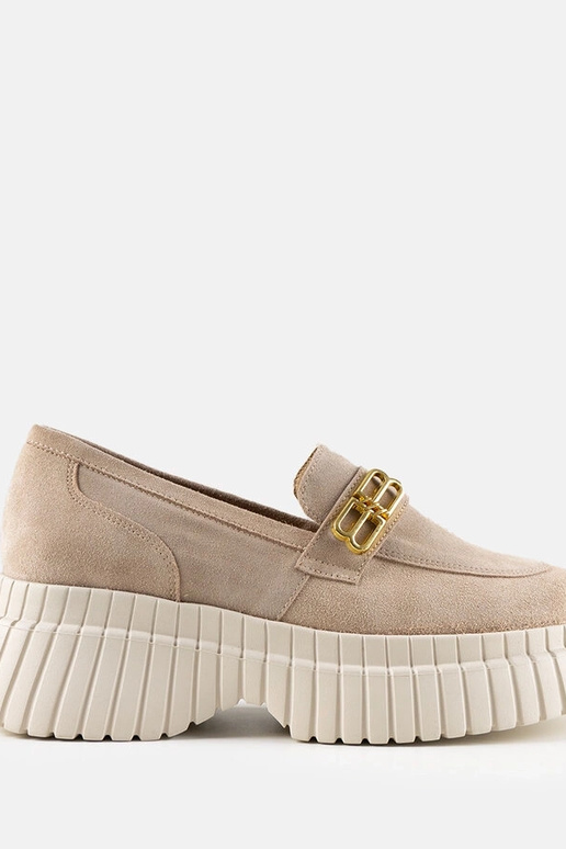 Beżowe zamszowe półbuty Karino na... Beżowe zamszowe półbuty Karino na...