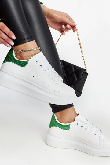 Biało-zielone sneakersy eko-skórzane Fatimah
