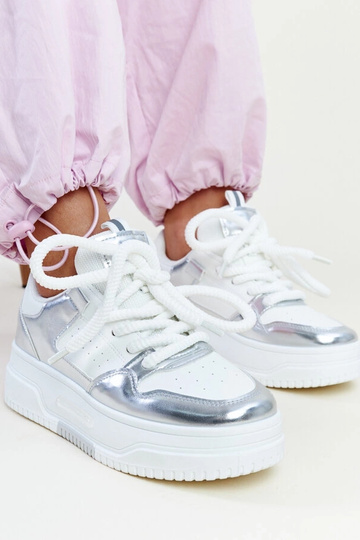 Biało-srebrne sneakersy na wysokiej platformie Lengyel
