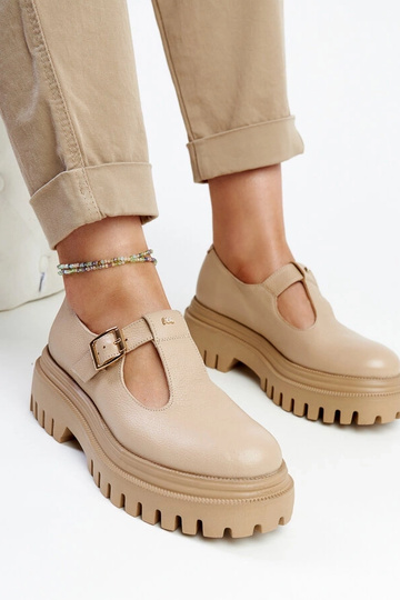 Ciemnobeżowe skórzane...