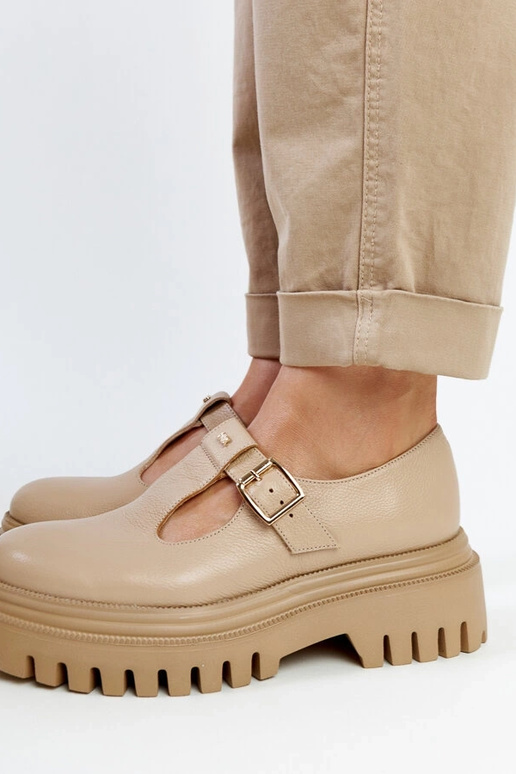 Ciemnobeżowe skórzane półbuty Karino