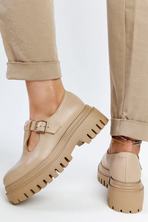 Ciemnobeżowe skórzane półbuty Karino