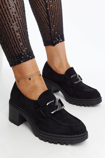 Czarne półbuty ze skórzaną... 2