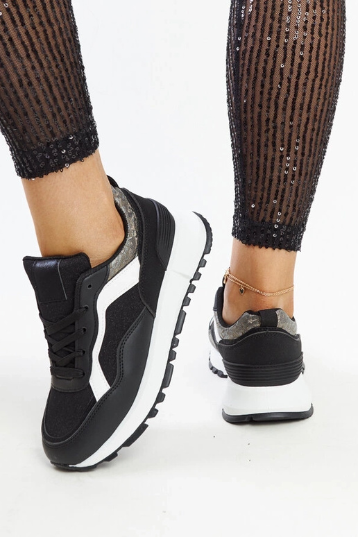 Czarne sneakersy na platformie z...